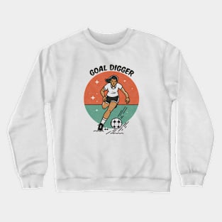 Funny Minimalist Vintage Girl Kicking Football 'Goal Digger' Illustration Crewneck Sweatshirt